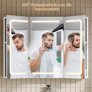 Дзеркало шафа для ванної кімнати з LED-підсвіткою, розеткою та 3 колірними температурами, 60x90x16 см, диммер, сенсорне управління, 3 регульовані полиці, білий колір