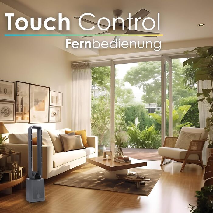 Турбовентилятор Echos Golo Grey: тихий, з пультом, осциляція, LED-дисплей, 3 режими, 12 швидкостей, таймер 15h