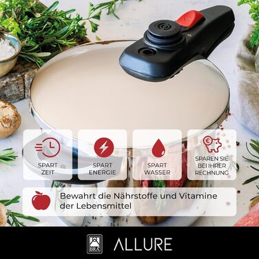 Скороварка BRA Allure 6 л з нержавіючої сталі 18/10, 2 режими приготування, система блокування, для всіх типів плит