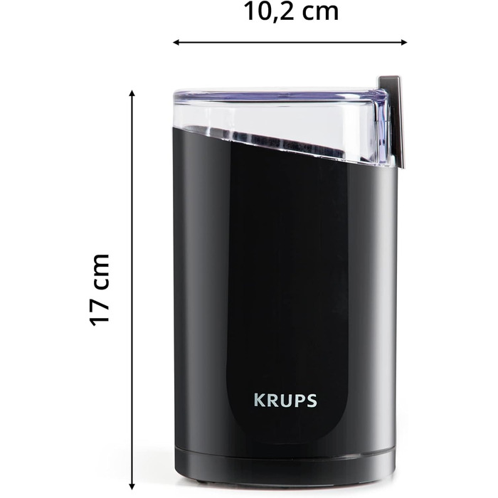 Кавомолка та млинок для спецій Krups F20342, 75 г, потужний мотор, регульований помел, нержавіюча сталь, захисна кришка, антиковзкі ніжки, чорний