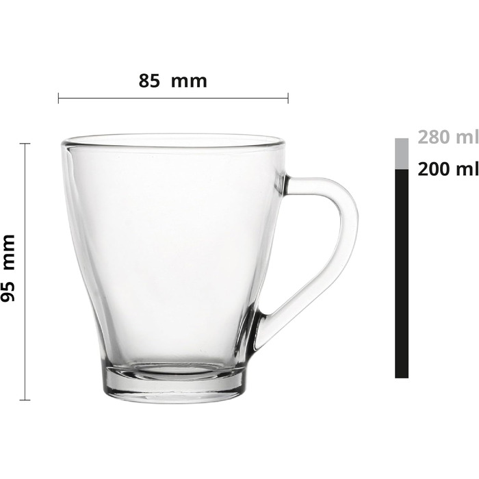 Набір кавових чашок KROSNO Glasmark 1992 (6 шт., 200 мл) з ручкою, для чаю, кави, напоїв, миття в посудомийній машині