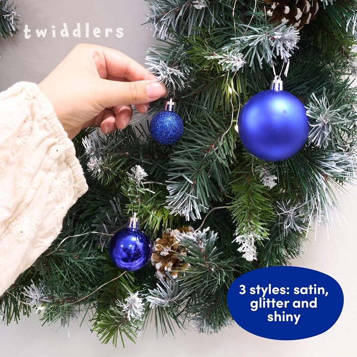 50 прикрас для ялинки Twiddlers – блакитні, різні розміри та покриття (6см, 4см, 3см)
