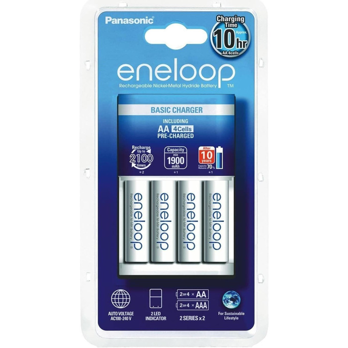 Зарядний пристрій Panasonic eneloop BQ-CC51 для акумуляторів AA/AAA NI-MH (2/4 шт.), 1900 mAh, білий + 4 x AA 1900 mAh акумулятори