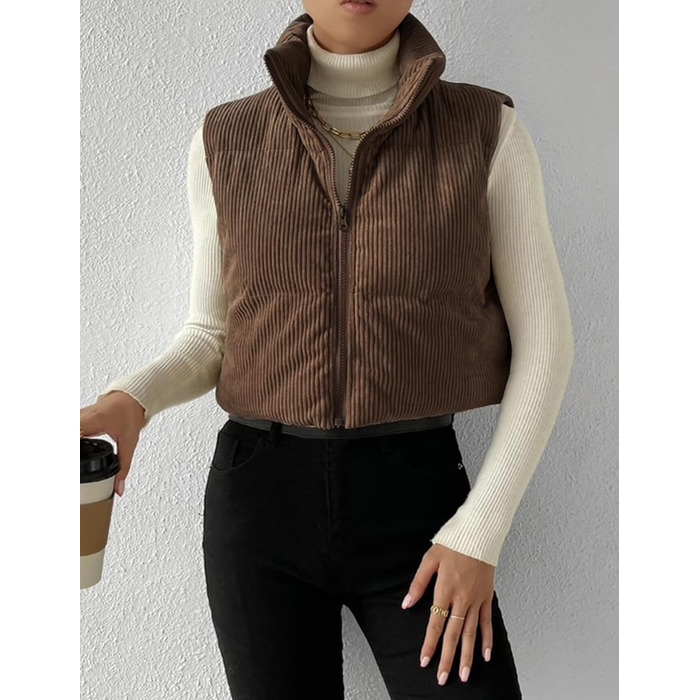 Жіноча куртка Gihuo з начосом та блискавкою, коротка модель (L, Кофе)