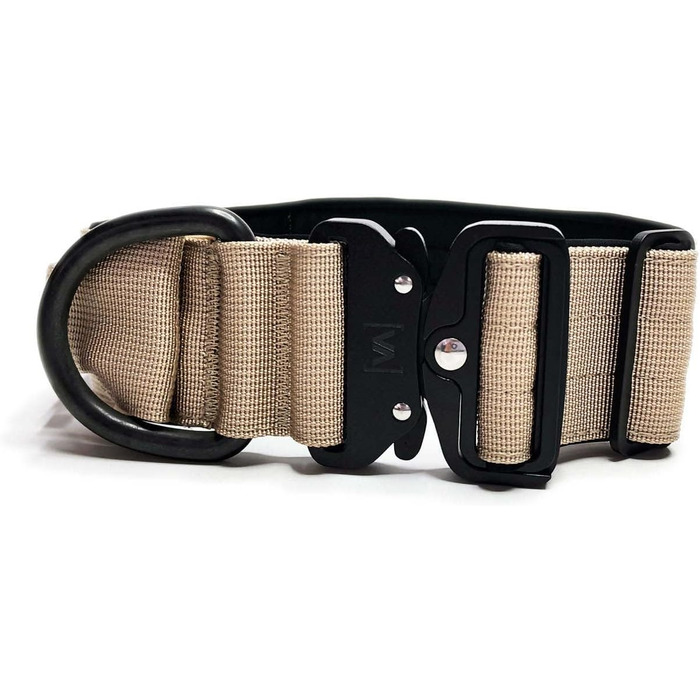 Тактичний нашийник для собак, 5 см: міцний нейлон, магнітна ручка, надійна застібка, для великих собак (5см/M = 40-50см, Бежевий)