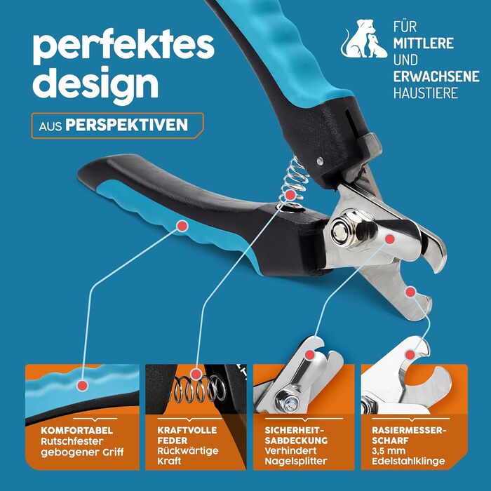 Ножиці для обрізки кігтів собак та котів PORTENTUM з пилочкою, нержавіюча сталь, безпечний захист, 6 дюймів