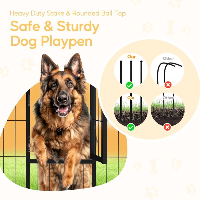 Металевий вольєр для собак, 61 см, 8 панелей, чорний. Ідеально для дому, вулиці, кемпінгу, саду, тераси.