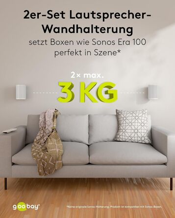 Настінний кронштейн-підставка для колонки Sonos Era 100 від Goobay, білий, з кабель-менеджментом, висота 71 см, вантажопідйомність 3 кг (71983)