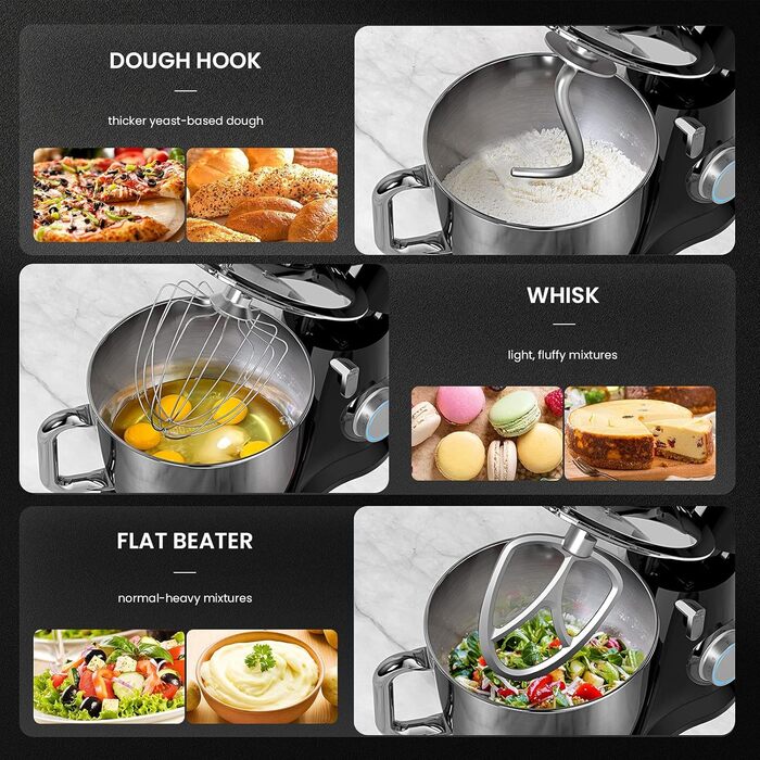 KICHOT 4.5L Kitchen Machine, Dough Mixer, 10-Speed Kitchen Machine, Dough Hook, Flat Beater, Splash Guard, Suitable for Baking, Cakes, Cookies, Kneading, Red