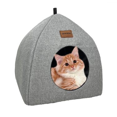 Кіт-будиночок Katzenhöhle для дому з подушкою, складаний, миючий, зручний, сірий, 40x40x35 см