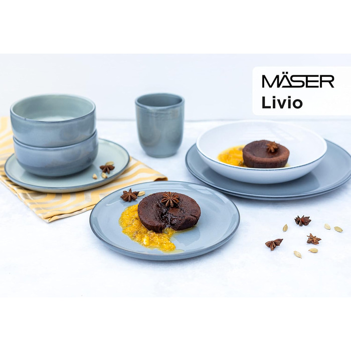 MÄSER Livio: Набір тарілок для 4 осіб (8 шт.) з тарілок для їжі та супу, сірий, кераміка, сучасний скандинавський стиль