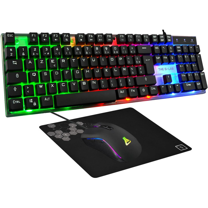 G-LAB Combo Yttrium – Ігровий комплект Azerty RGB: Клавіатура з 105 та миша з 2400 DPI, Mousepad – для PC, PS4, PS5 (Нова)