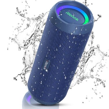 Портативна Bluetooth колонка RIENOK 30W з підсвіткою, IPX7 водонепроникна, Bluetooth 5.3, глибокий бас, синій колір
