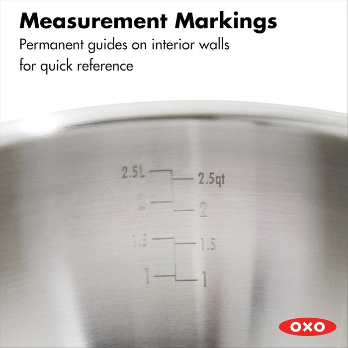 Набір кухонного посуду OXO Agility Tri-Ply з нержавіючої сталі (13 предметів): каструлі, сковорідки, ковшик. Сумісний з індукцією, антипригарне покриття без PFAS, рівномірний нагрів (3.5 л, нержавіюча сталь)