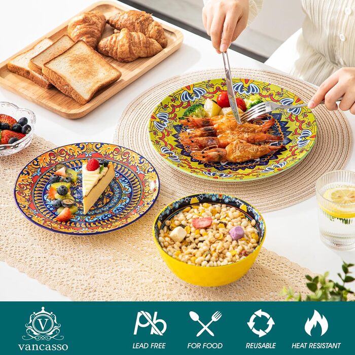 Набір посуду з порцеляни Vancasso на 6 осіб (18 предметів): тарілки, десертні тарілки, миски, серія KRVI