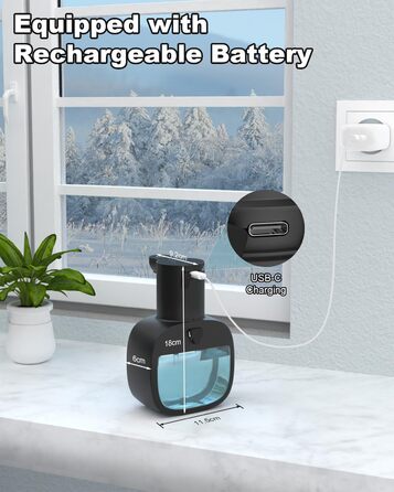 Автоматичний диспенсер для мила Dalugo з USB-C, настінний, 500 мл, електричний, сенсорний, регульований, чорний, для кухні та ванної кімнати