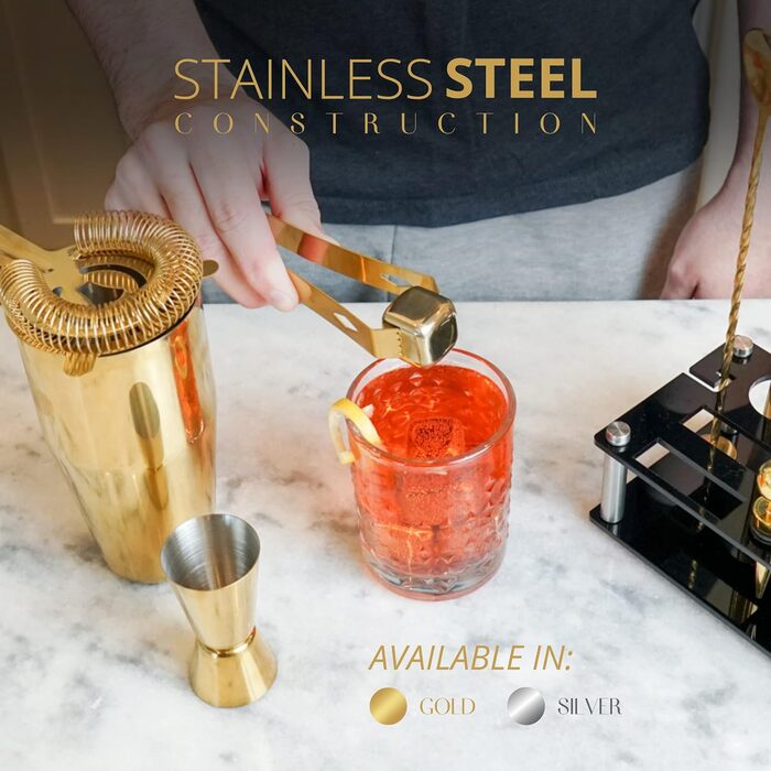 Golden 24-Piece Cocktail Shaker Set with Stand - Complete Home Bar Kit