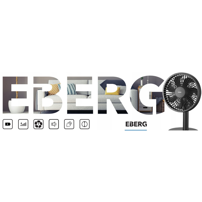 Бездротовий настільний вентилятор EBERG TES: акумулятор на 20 годин, 4 режими роботи, USB-зарядка