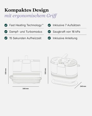 Професійний мийний пилосос Motionflow PRO з паровою функцією – 1700W, для килимів, меблів та авто. Самоочищення, пароочисник для дому та офісу