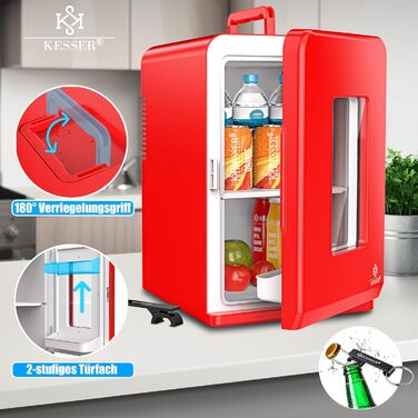 KESSER® Міні холодильник/термобокс 15L з охолодженням та підігрівом, AC/DC 220-240V/12V, для авто, офісу, кемпінгу, червоний