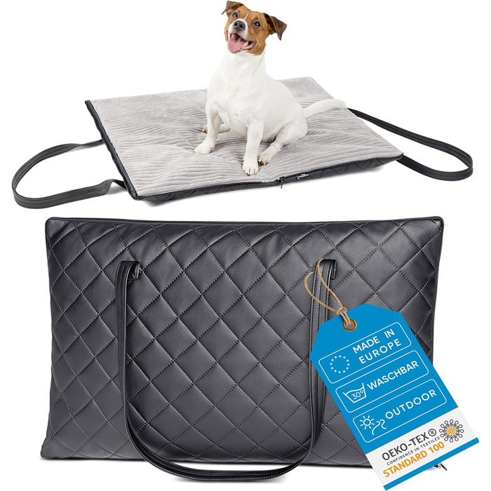 FREUDENTIER Килимок для собак на вулицю, складаний | З м'якою лежачою поверхнею з штучної шкіри, що стирається, водонепроникний та стійкий до бруду | Лежанка для собак у дорогу, виготовлено в ЄС (95x70 см)