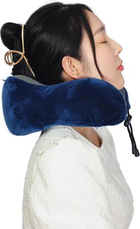Подушка для шиї з піною Memory Foam, 360-градусна підтримка голови, комфортна та легка, ідеальна для подорожей (літак, авто, поїзд, автобус) та дому, з чохлом (Блакитна)