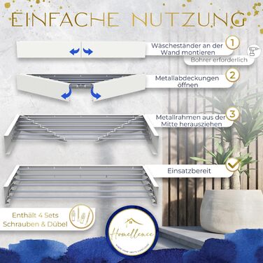 Настінна сушилка для білизни Homellence - висувна, розкладна, 3,50 м, біла