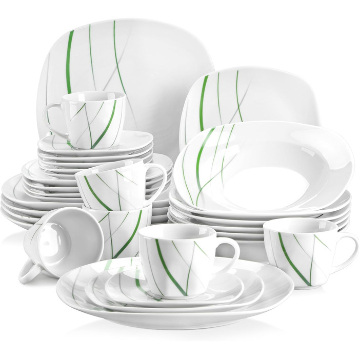 VEWEET Сервіз столовий 'Aviva' з порцеляни, 60 предметів | Комплект тарілок (глибокі, десертні), чашок та блюдець | Для 4-12 осіб