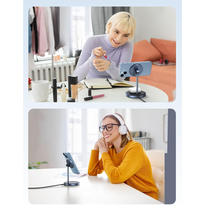 UGREEN MagFlow 2-в-1 Бездротова зарядка для iPhone з MagSafe, 90° регульована, кабель USB-C 1м