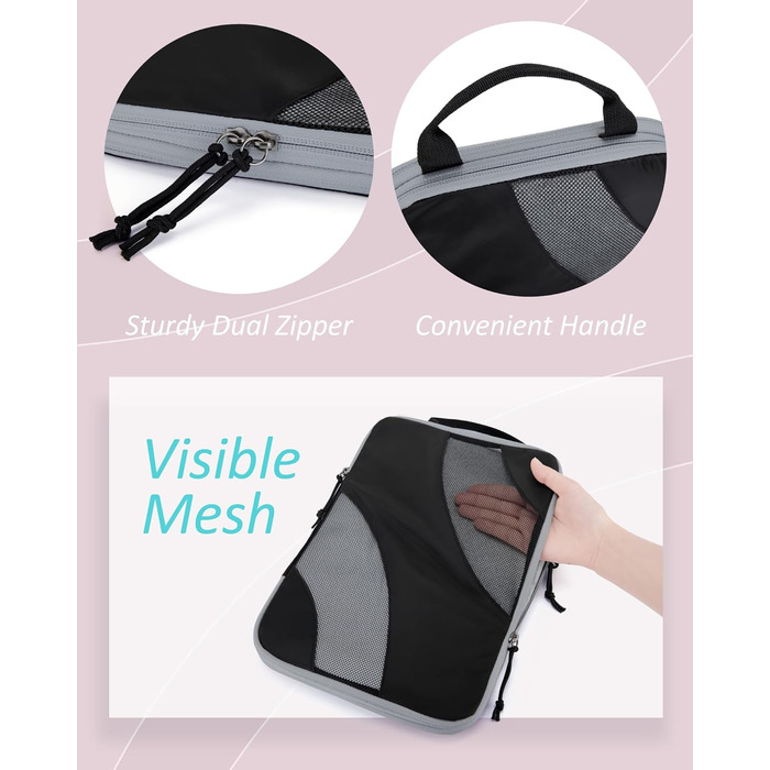 Органайзери для валізи BAGSMART компресійні, набір 6 шт., чорні - ідеальний органайзер для подорожей та ручної поклажі