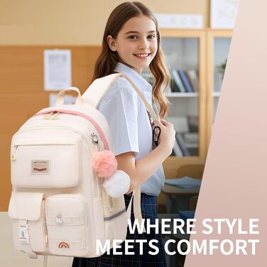 Дитячий рюкзак для підлітка, для школи, з відділенням для ноутбука, для подорожей, 17 літрів, бежевий