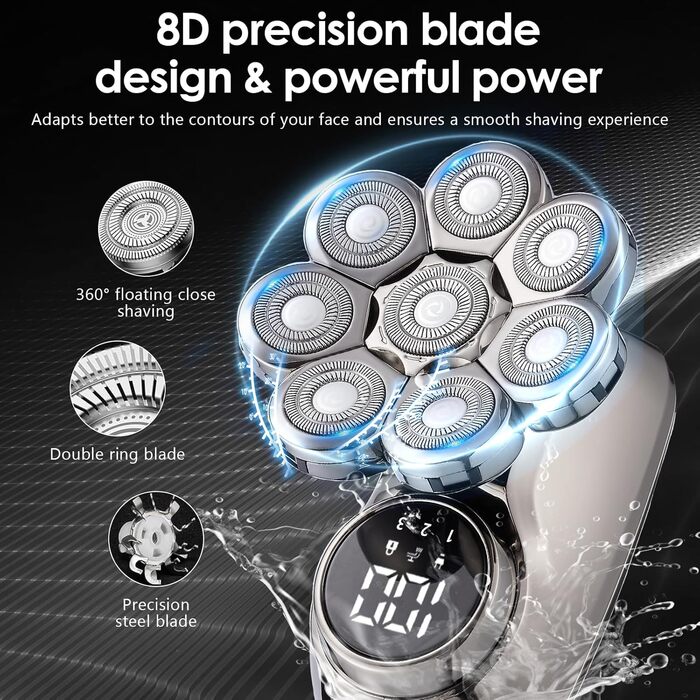 Електричний голєний апарат для чоловіків Glatzen, 5-в-1, вологостійкий, 8D, LED дисплей, набір для догляду