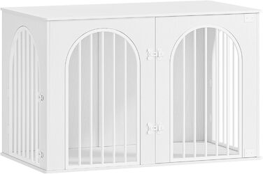 Hzuaneri Modern Dog Crate Furniture - Indoor Dog Kennel with 3 Doors & Tabletop - Durable White Dog Cage 108x64x76cm (DFC86013W)