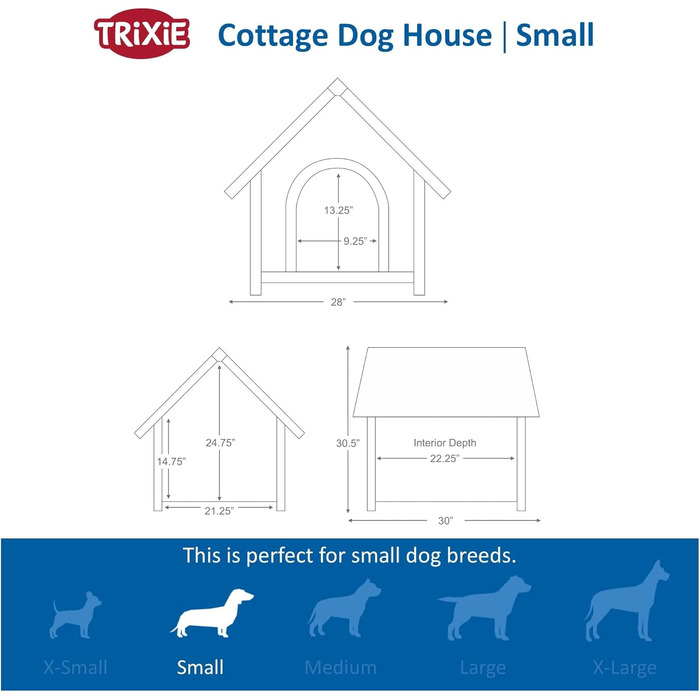 Водонепроникний собачий будиночок TRIXIE 'Natura' з регульованим дахом, коричневий, розмір S–M (71×77×76 см)