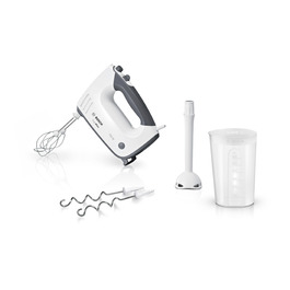 Ручний міксер Bosch ErgoMixx MFQ37470 з блендером, чашею та гаками для тіста, нержавіюча сталь, 750 Вт, 5 швидкостей + Turbo, білий/сірий