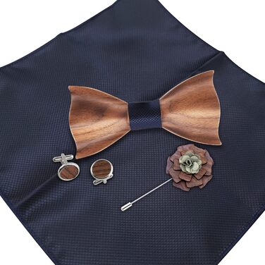Набір краваток Mr.Van Holzfliege з дерева: краватка, запонки, брош, кишеньковий хустинка (блакитний)