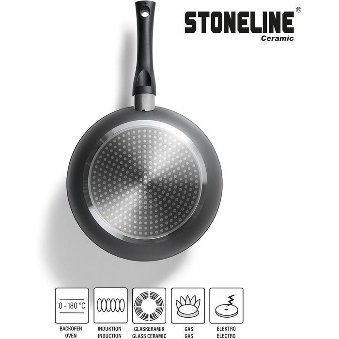 STONELINE Ceramic Cookware Set, 14-Piece, 18/20/24 cm Pots and Pans, PFAS-Free, Cookware Set with Lids, Ceramic Coating with Real Stone Particles, Grey, 14-Piece