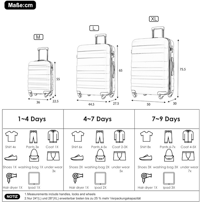 Набір валіз Merax 5-ти частинний: велика, середня, маленька валіза, сумка та органайзер, ABS, TSA-замок, розширюється, бежевий колір