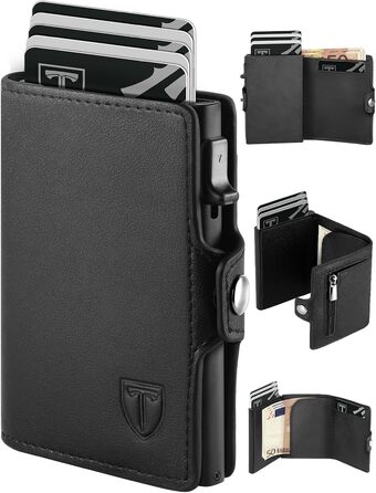 Чоловічий гаманець TEEHON з відділенням для монет та RFID захистом, тонкий, з відділеннями для карт, віконцем для ID - чорний