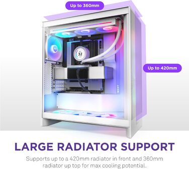 Корпус NZXT H7 Flow для ПК ATX з покращеною вентиляцією | Підтримка 3 x 120 мм вентиляторів для охолодження відеокарти | 3 x 120 мм фронтальні вентилятори | Пластина для встановлення 420 мм кулера спереду | Flow RGB 2024, білий