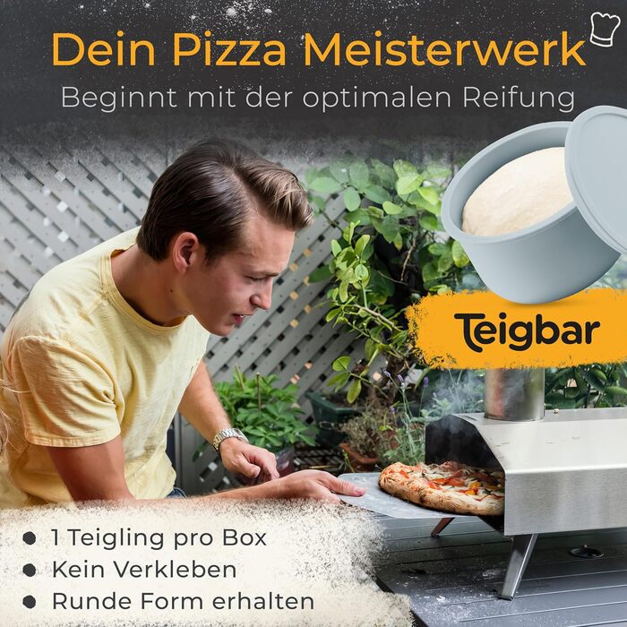 Pizza Ball Box with Lid, Set of 4 - Space-saving dough box made of non-stick silicone - Up to 350g pizza dough box - Proofing box, pizza accessory, pizza box - Black/Grey - Ø13cm