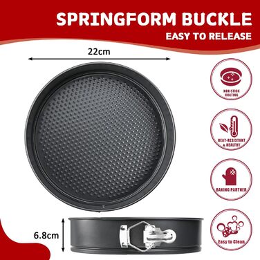 Форма для випічки знімним дном Huipinghu 22 см, антипригарне покриття, 1 мм вуглецева сталь, PFOA-free, сковорода 20,3 см, чорна
