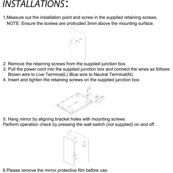 LED дзеркало для ванної кімнати з підсвічуванням 45x65 см, водонепроникне IP54, холодне біле світло 6500K, прямокутне, енергозберігаюче, біле