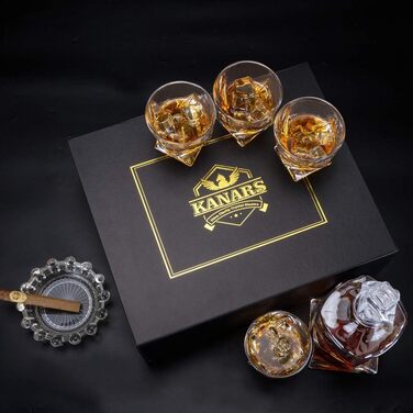 KANARS Whisky Decanter and Glasses Set, 800 ml Lead-Free Crystal Whiskey Decanter with 4x 300 ml Glasses, 5-Piece, Gift Box