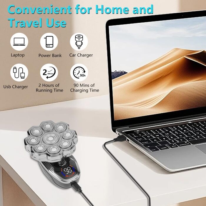 Електричний чоловічий голкострум OFFCUP Glatzen з 9D головками, водонепроникний (IPX6), з тримером для носа, LED дисплеєм, бездротовий