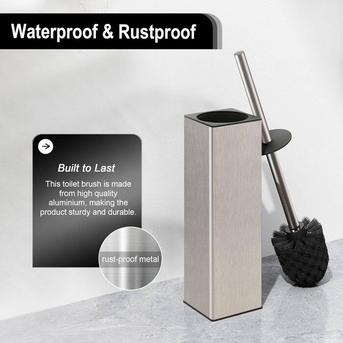 Металева щітка для туалету BVL з двома насадками, квадратна, для ванної кімнати (з щіткою)