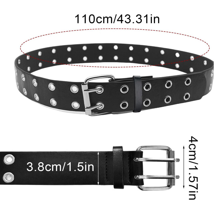 Двокольоровий ремінь з двома отворами, шкіряний ремінь для джинсів у стилі панк, хіп-хоп, косплей, для джинсів, штанів, готичного стилю, рок-одягу, для жінок та чоловіків, чорний, білий