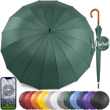 Royal Walk Automatic Travel Golf Umbrella - 54 Inch/137cm - Windproof, Waterproof, Large Size for 2 People - Classic Design, Wooden Handle, Unisex