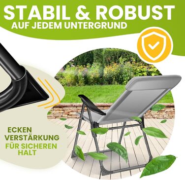 Крісла садові розкладні KESSER® 2 шт. з високою спинкою, алюміній, 7 положень, з підлокітниками, сітчасті, для балкону, тераси, кемпінгу