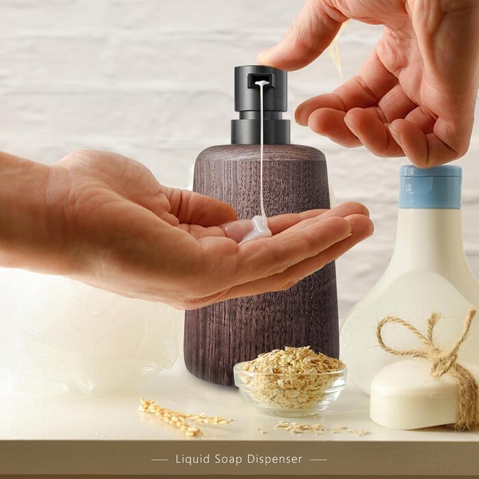 Дозатор для мила ручної роботи з темного дерева, пластиковий насос, елемент декору ванної кімнати, багаторазовий дозатор, пляшка для душу, неслизьке дно, довговічний та стильний